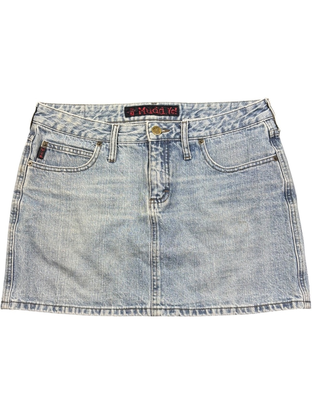 Mudd Y2K Light Wash Low Rise Denim Mini Skirt